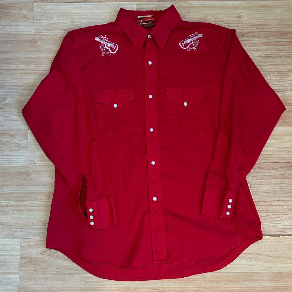 Vintage Red Long Sleeve Snap Button Down Shirt with Western Embroidery - Size XL - Picture 4 of 9